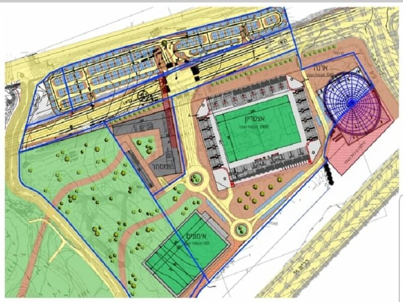 תוכנית ההעמדה של קרית הספורט בכרמי גת תכלול: אצטדיון, ארנה ומגרש אימונים גדול